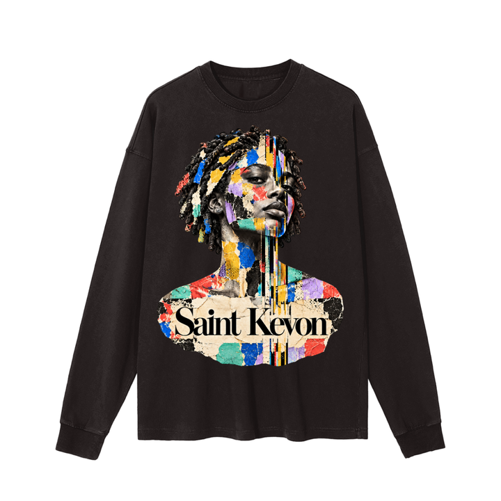 Saint Kevon Portrait long-sleeve tee in vintage black — garment front