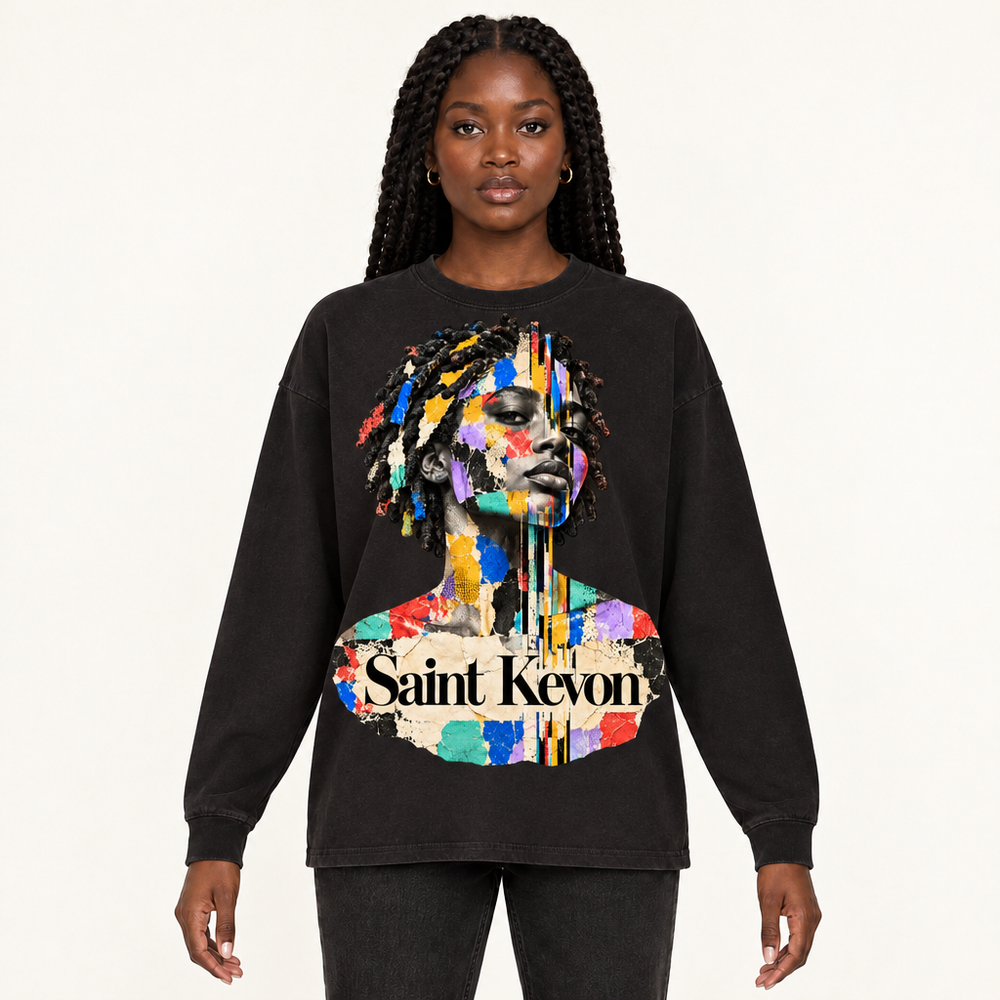 Saint Kevon Portrait vintage-black long-sleeve tee, original model front view