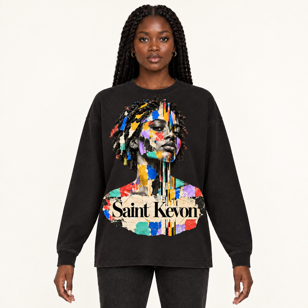 Saint Kevon Portrait vintage-black long-sleeve tee, original model front view