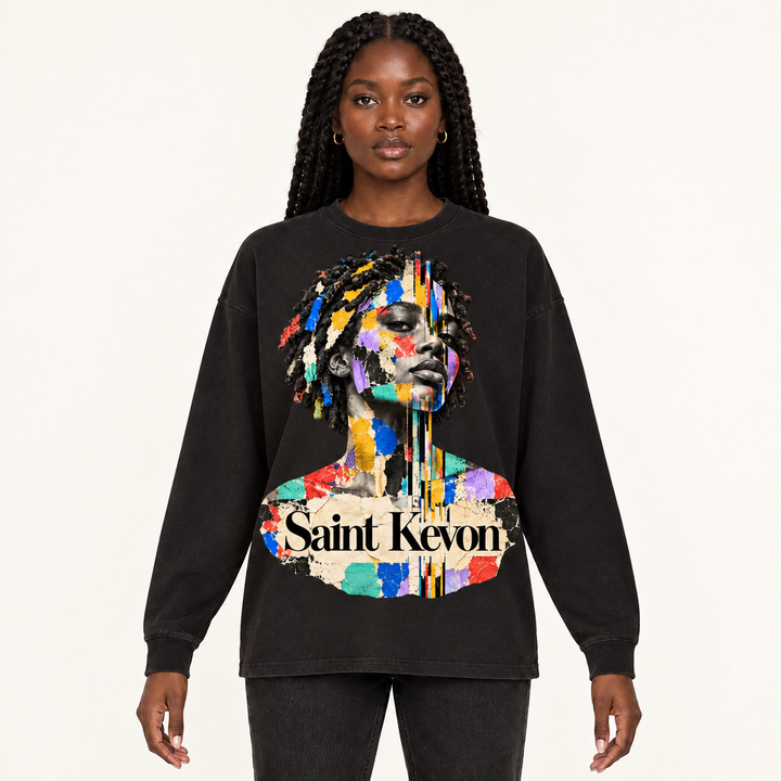 Saint Kevon Portrait vintage-black long-sleeve tee, original model front view